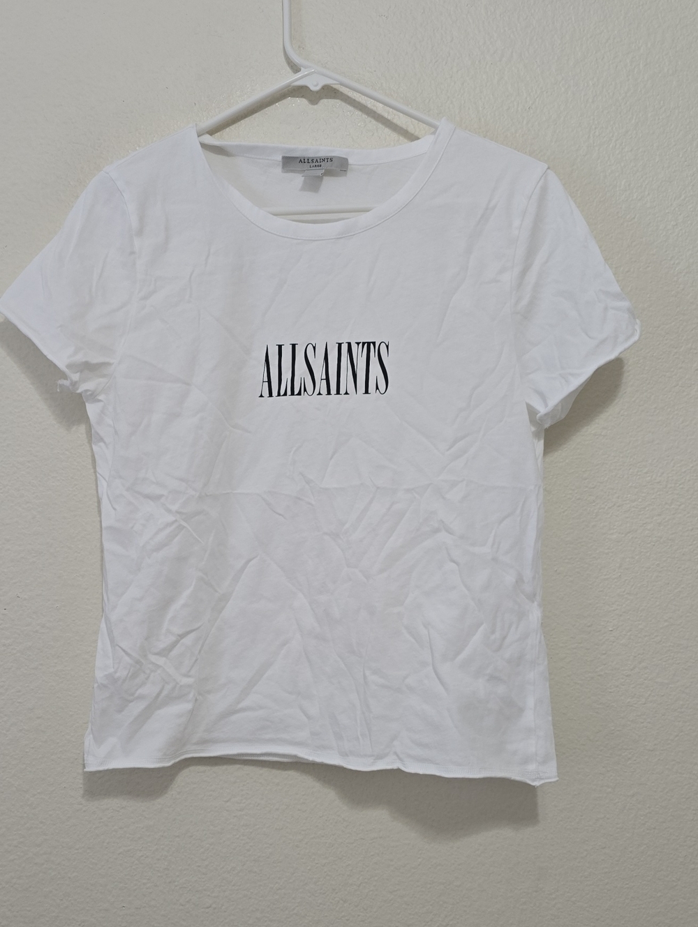 All Saints White Tee with Black Logo L